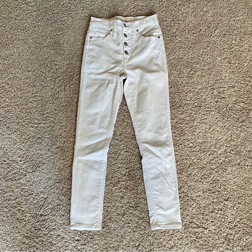 Madewell Preppy Minimal Chic Exposed Button Cropped Casual High Rise Skinny Jean